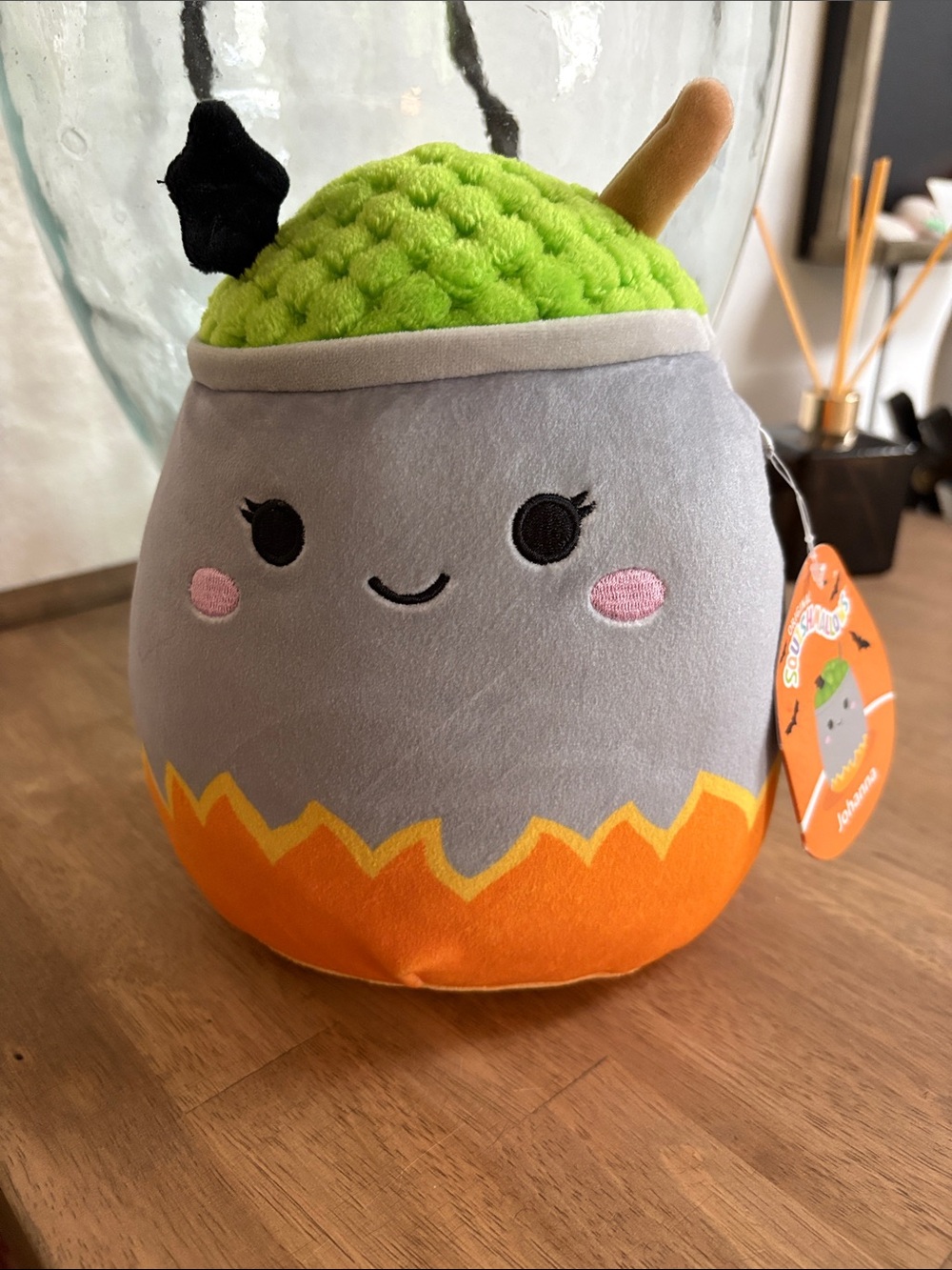 Squishmallows Gray Cauldron Plush with Green Top and Orange Flames